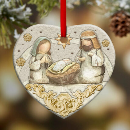 Jesus Nativity Classic Style - Heart Ornament - Owl Ohh - Owl Ohh