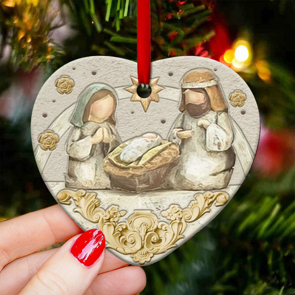 Jesus Nativity Classic Style - Heart Ornament - Owl Ohh - Owl Ohh