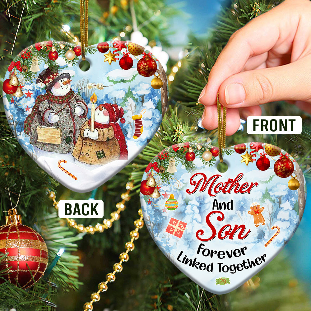 Snowman Mother And Son Forever Linked Together - Heart Ornament - Owl Ohh - Owl Ohh