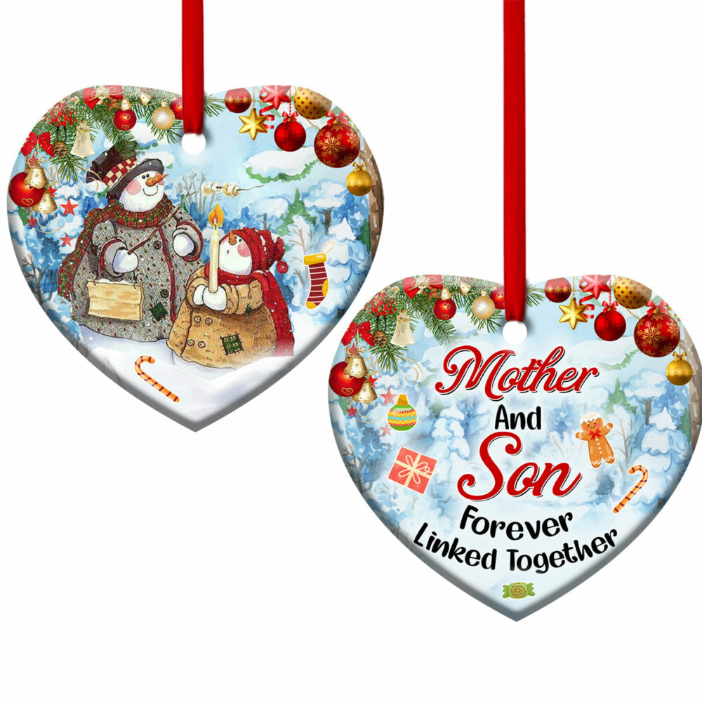 Snowman Mother And Son Forever Linked Together - Heart Ornament - Owl Ohh - Owl Ohh