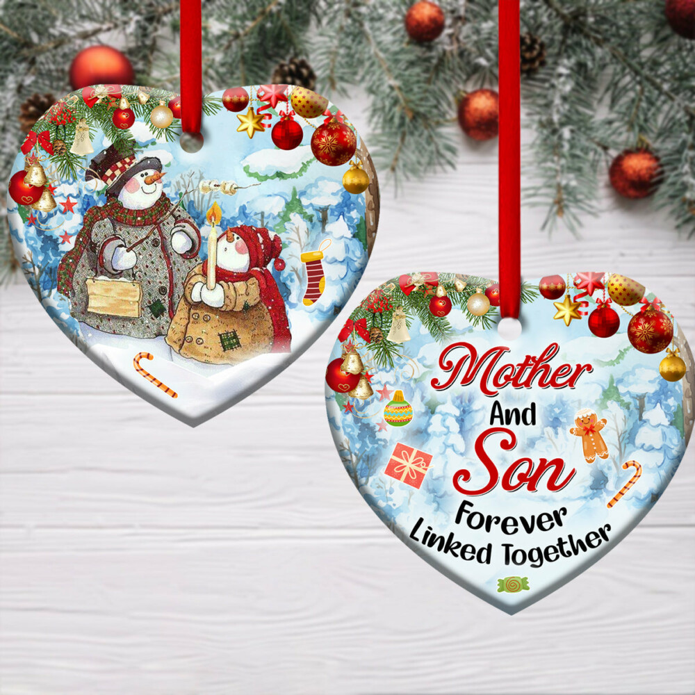 Snowman Mother And Son Forever Linked Together - Heart Ornament - Owl Ohh - Owl Ohh