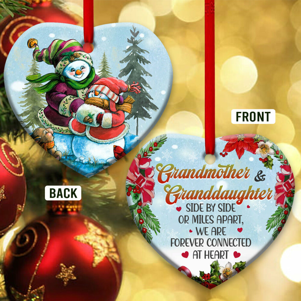 Snowman Grandmother And Granddaughter Side By Side - Heart Ornament - Owl Ohh - Owl Ohh