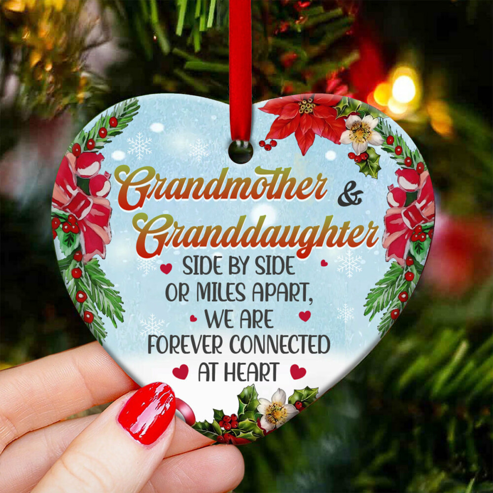 Snowman Grandmother And Granddaughter Side By Side - Heart Ornament - Owl Ohh - Owl Ohh