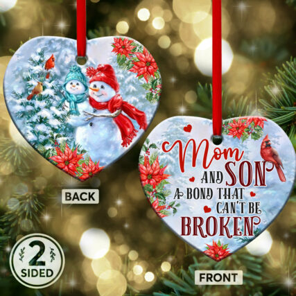 Snowman Family Mom And Son A Bond That Can't Be Broken - Heart Ornament - Owl Ohh - Owl Ohh