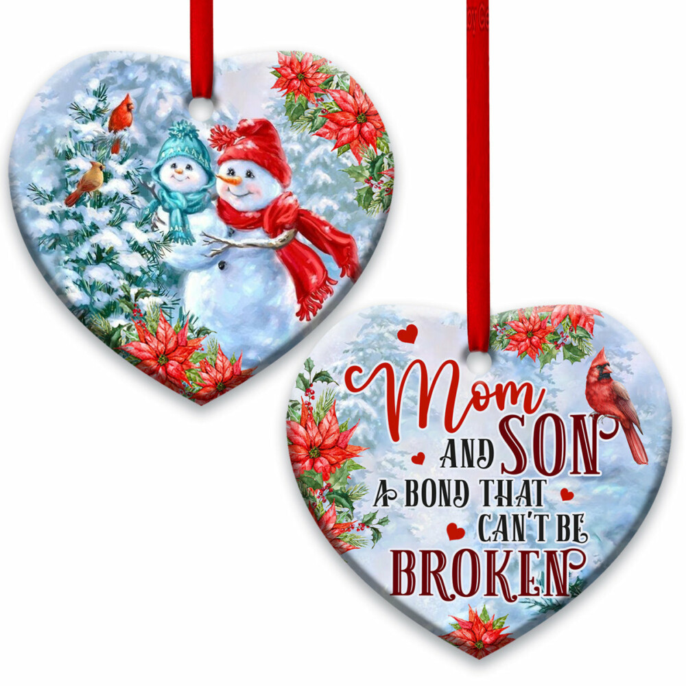 Snowman Family Mom And Son A Bond That Can't Be Broken - Heart Ornament - Owl Ohh - Owl Ohh