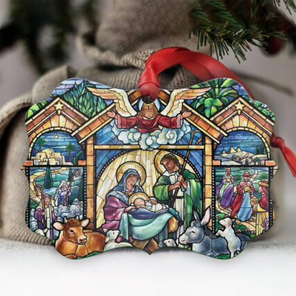 Jesus Nativity Glass Style - Horizontal Ornament - Owl Ohh - Owl Ohh