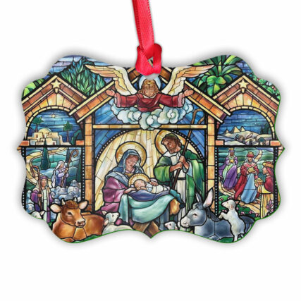 Jesus Nativity Glass Style - Horizontal Ornament - Owl Ohh - Owl Ohh