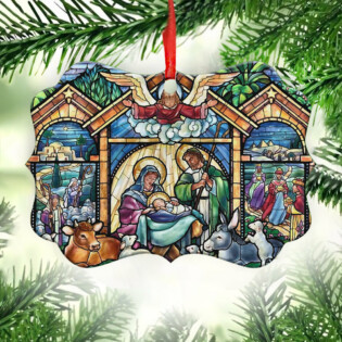 Jesus Nativity Glass Style - Horizontal Ornament - Owl Ohh - Owl Ohh
