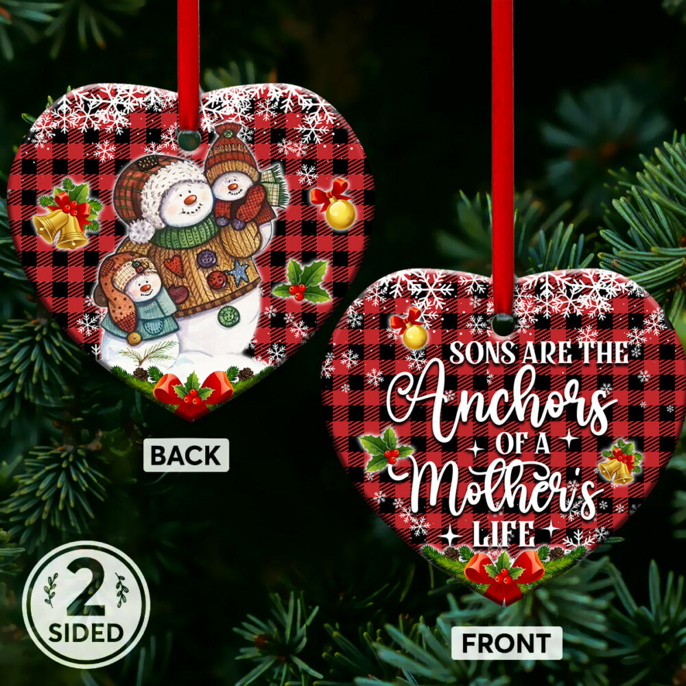 Family Snowman Sons Are The Anchors Of A Mothers Life - Heart Ornament - Owl Ohh - Owl Ohh
