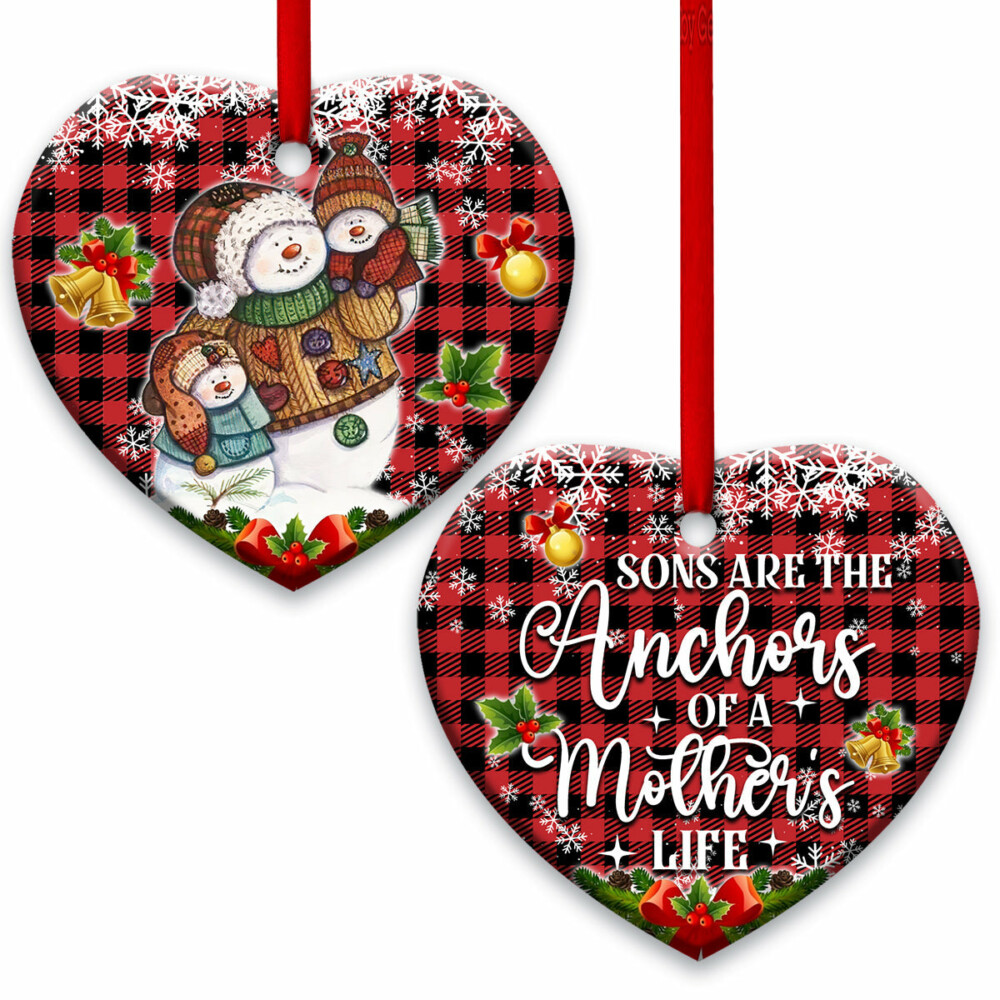 Family Snowman Sons Are The Anchors Of A Mothers Life - Heart Ornament - Owl Ohh - Owl Ohh