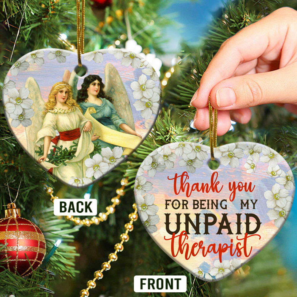 Angel Bestie Thank You For Being My Unpaid Therapist - Heart Ornament - Owl Ohh - Owl Ohh