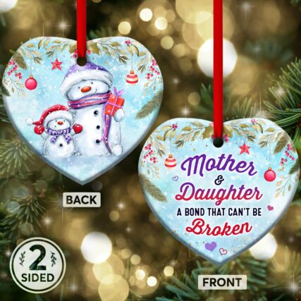 Snowman Mother And Daughter A Bond That Cant Broken - Heart Ornament - Owl Ohh - Owl Ohh