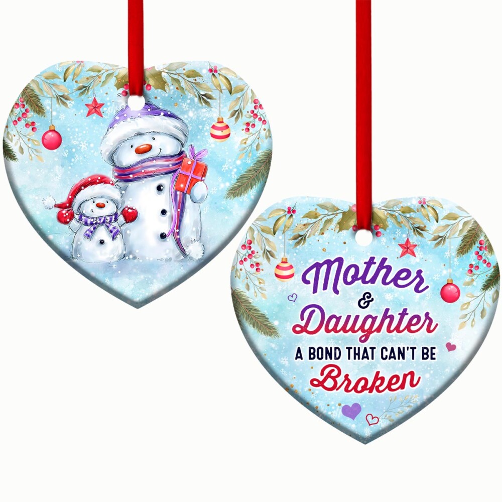 Snowman Mother And Daughter A Bond That Cant Broken - Heart Ornament - Owl Ohh - Owl Ohh