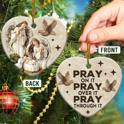 Jesus Angel Pray On It Pray Over It Pray Through It - Heart Ornament - Owl Ohh - Owl Ohh