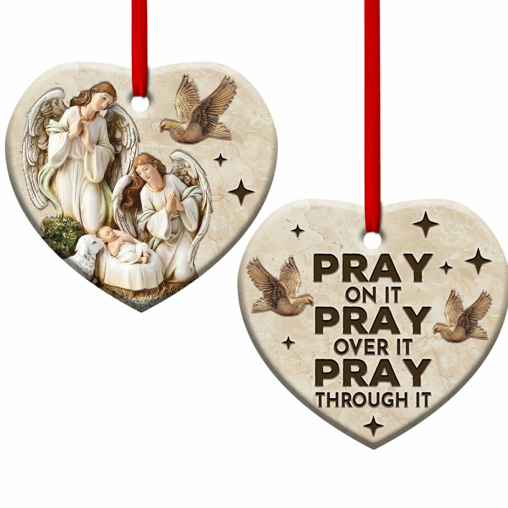 Jesus Angel Pray On It Pray Over It Pray Through It - Heart Ornament - Owl Ohh - Owl Ohh