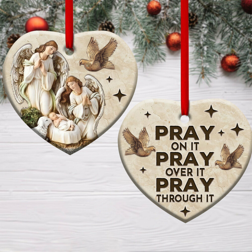 Jesus Angel Pray On It Pray Over It Pray Through It - Heart Ornament - Owl Ohh - Owl Ohh