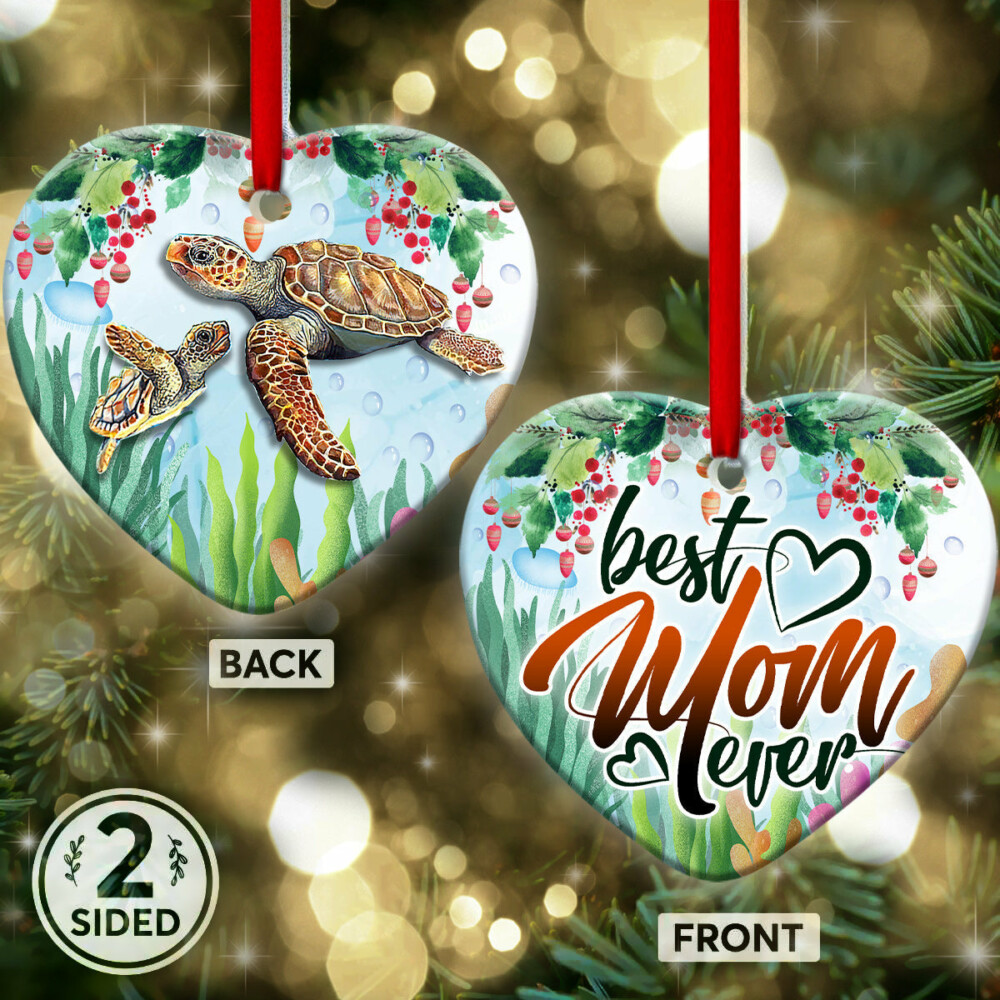 Turtle Best Mom Ever Floral - Heart Ornament - Owl Ohh - Owl Ohh