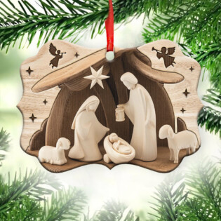 Jesus Nativity Wooden Style - Horizontal Ornament - Owl Ohh - Owl Ohh