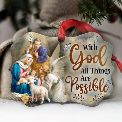 Jesus Nativity With God All Things Are Possible - Horizontal Ornament - Owl Ohh - Owl Ohh