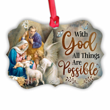 Jesus Nativity With God All Things Are Possible - Horizontal Ornament - Owl Ohh - Owl Ohh