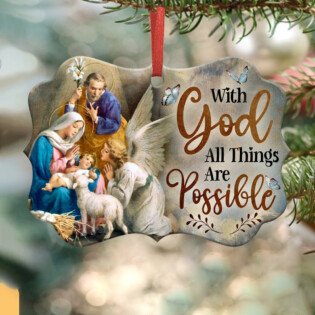 Jesus Nativity With God All Things Are Possible - Horizontal Ornament - Owl Ohh - Owl Ohh