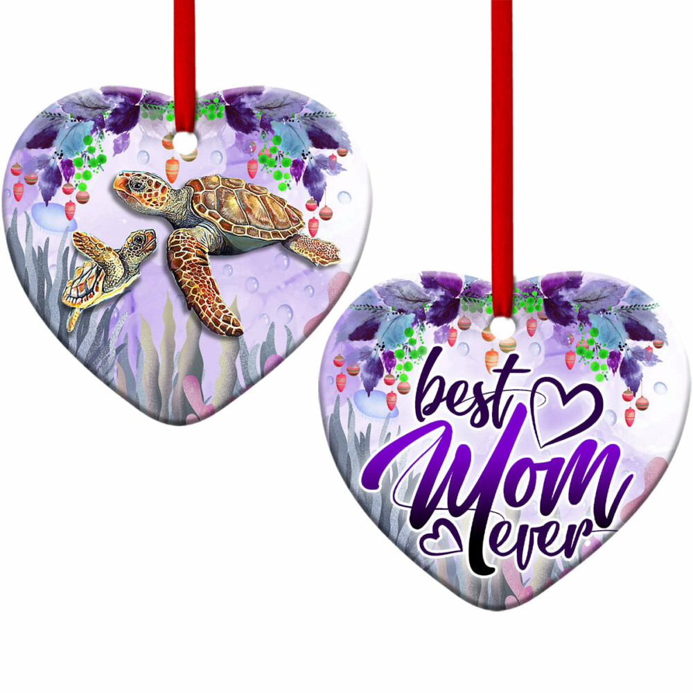 Turtle Best Mom Ever Purple - Heart Ornament - Owl Ohh - Owl Ohh
