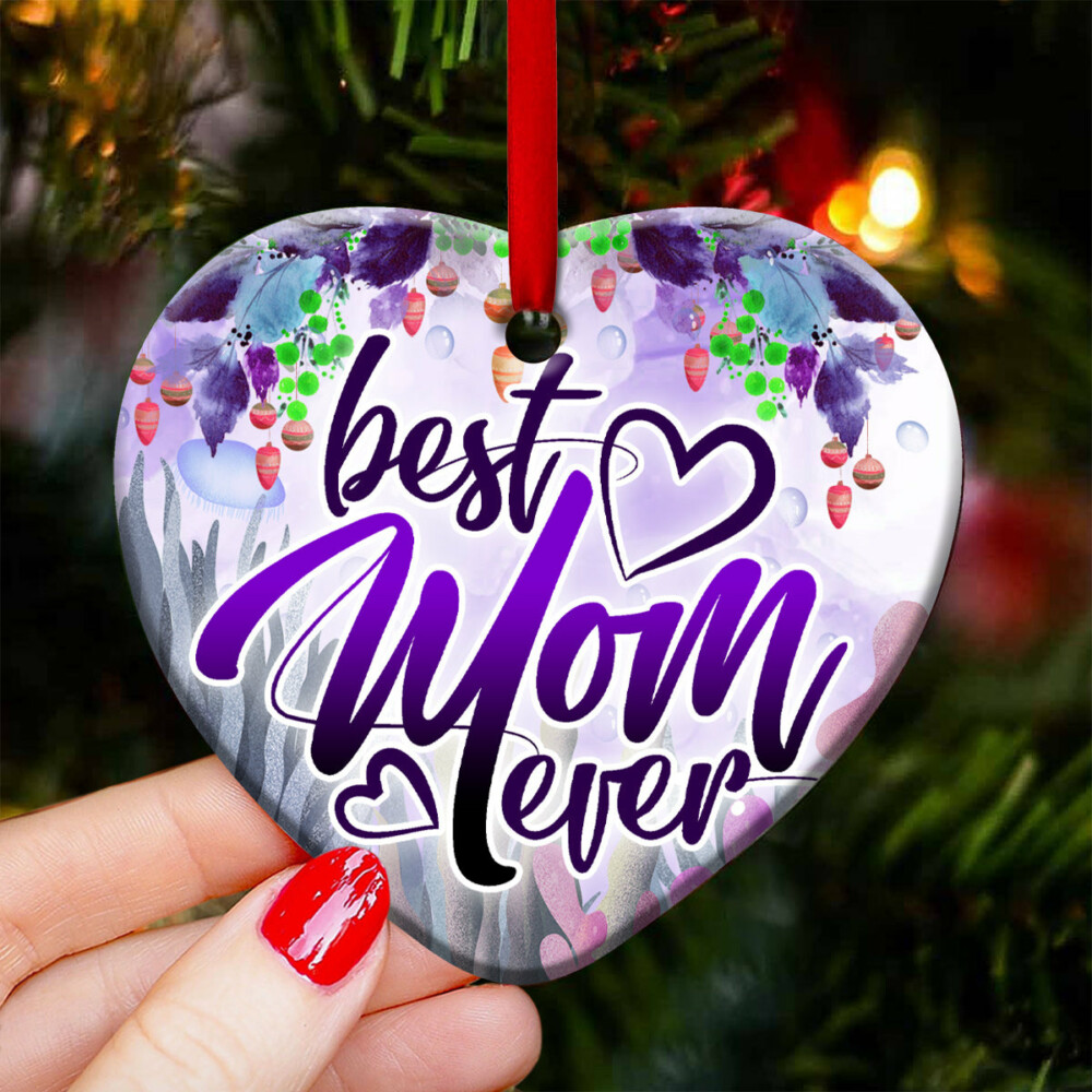 Turtle Best Mom Ever Purple - Heart Ornament - Owl Ohh - Owl Ohh
