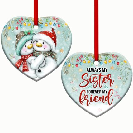 Snowman Family Sister Always My Sister Forever My Friend - Heart Ornament - Owl Ohh - Owl Ohh