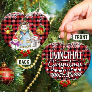 Family Snowman With Two Children Living That Grandma Life - Heart Ornament - Owl Ohh - Owl Ohh
