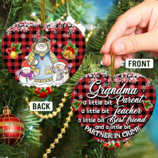 Family Snowman Grandma With Two Children - Heart Ornament - Owl Ohh - Owl Ohh