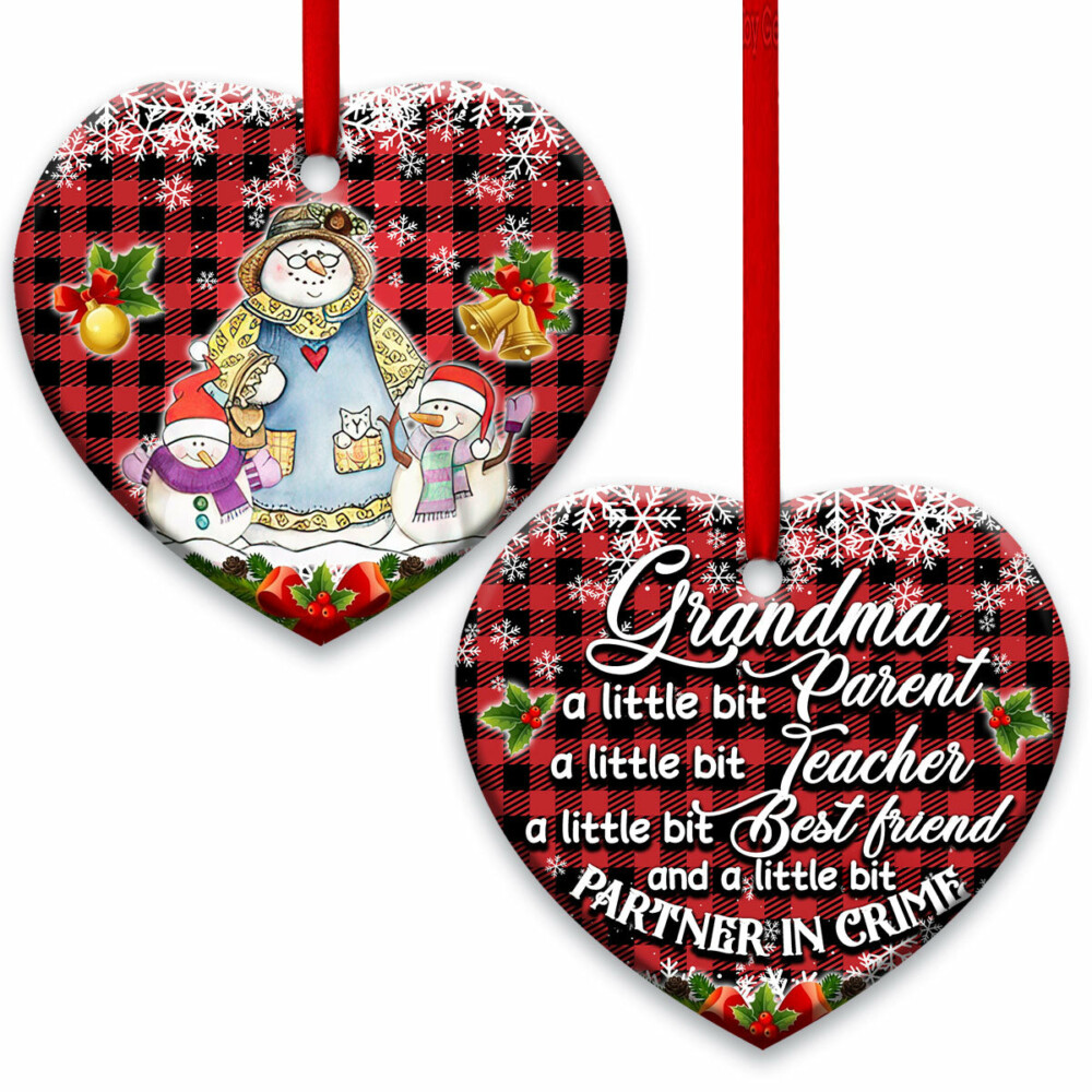 Family Snowman Grandma With Two Children - Heart Ornament - Owl Ohh - Owl Ohh