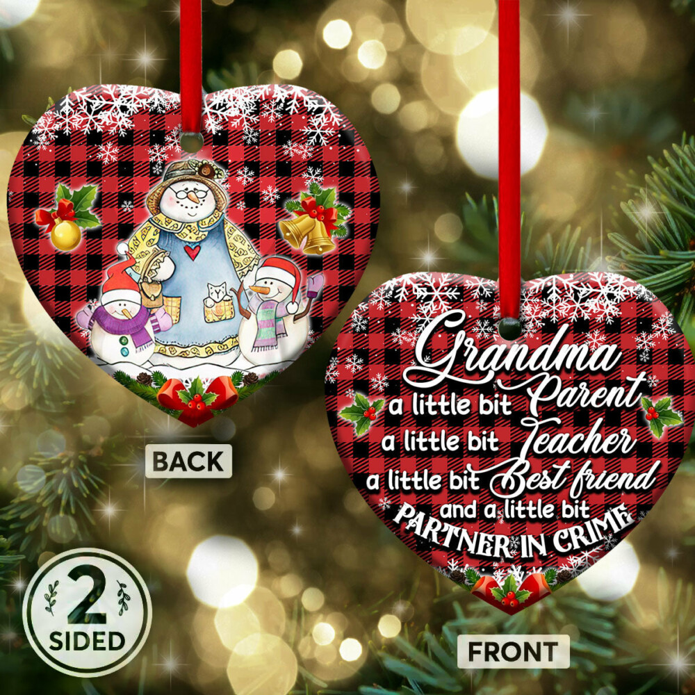 Family Snowman Grandma With Two Children - Heart Ornament - Owl Ohh - Owl Ohh