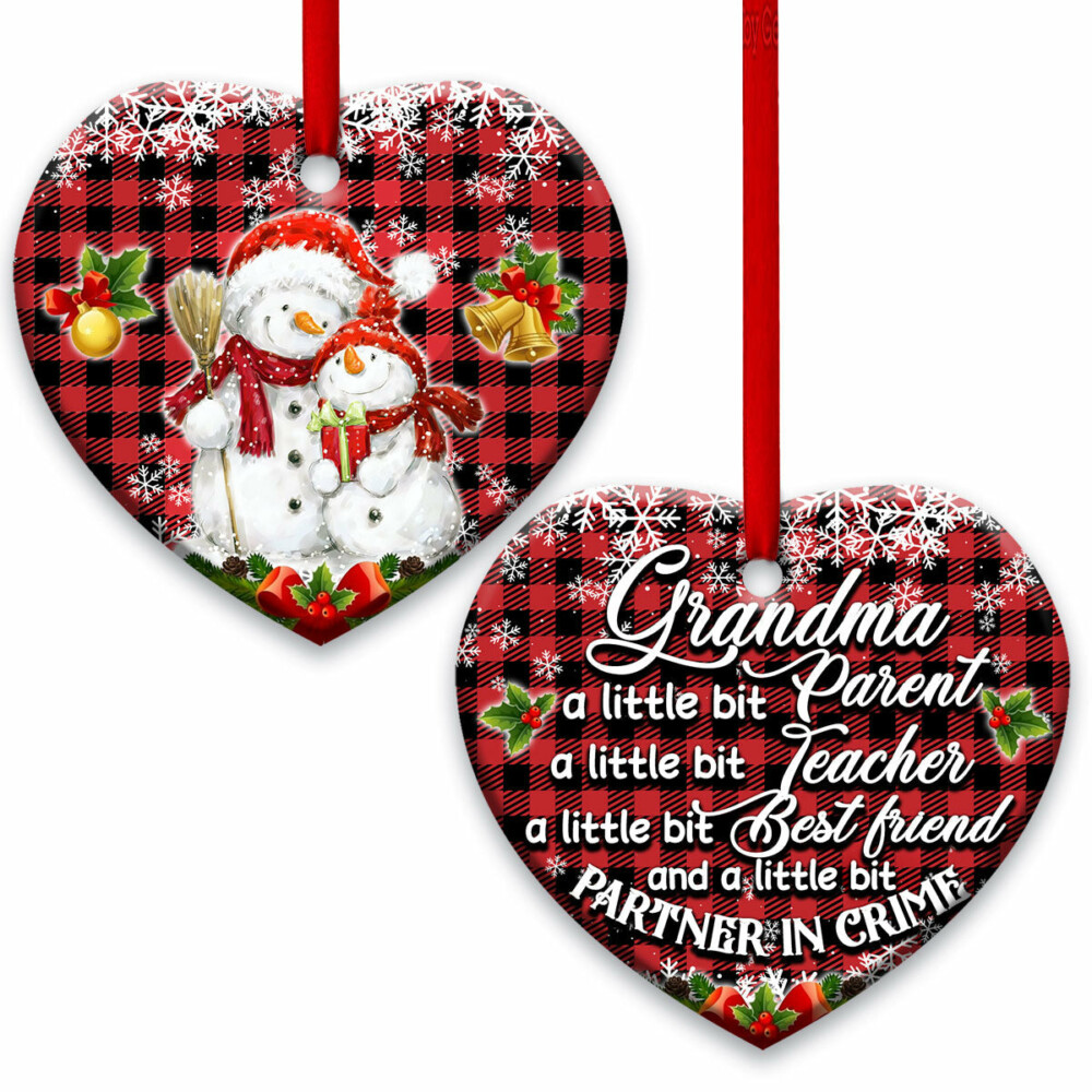 Family Snowman Grandma Parent Teacher Friend - Heart Ornament - Owl Ohh - Owl Ohh