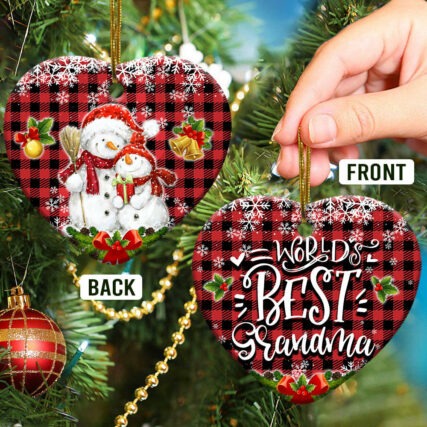 Snowman Family World Best Grandma - Heart Ornament - Owl Ohh - Owl Ohh