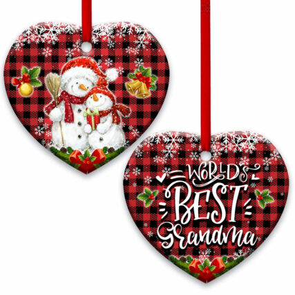 Snowman Family World Best Grandma - Heart Ornament - Owl Ohh - Owl Ohh