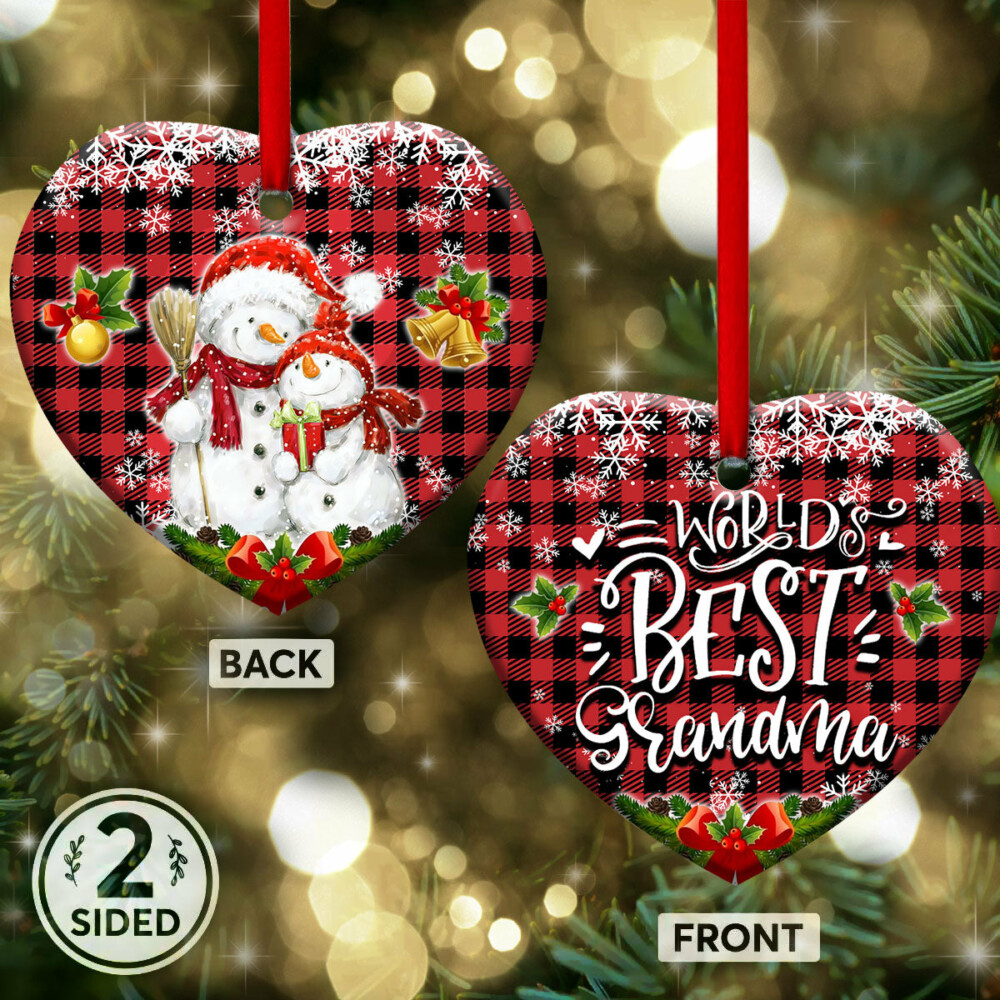 Snowman Family World Best Grandma - Heart Ornament - Owl Ohh - Owl Ohh