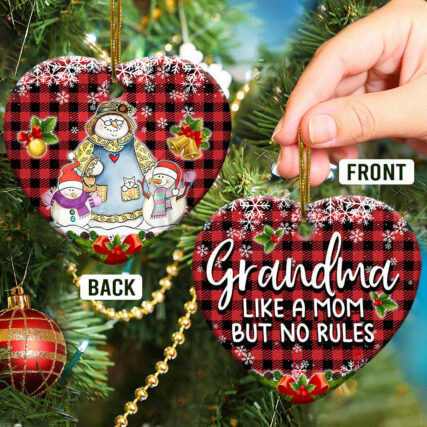 Family Snowman Grandma Like Mom But No Rules Love For All Grandkids - Heart Ornament - Owl Ohh - Owl Ohh