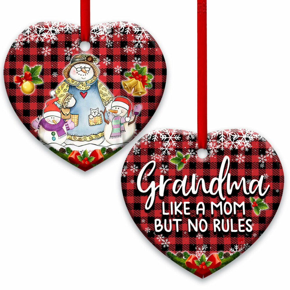 Family Snowman Grandma Like Mom But No Rules Love For All Grandkids - Heart Ornament - Owl Ohh - Owl Ohh