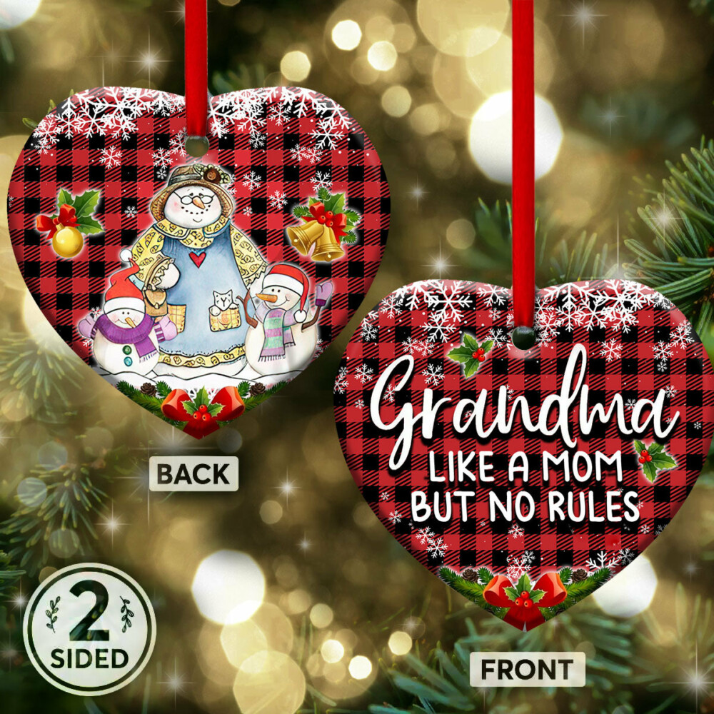 Family Snowman Grandma Like Mom But No Rules Love For All Grandkids - Heart Ornament - Owl Ohh - Owl Ohh