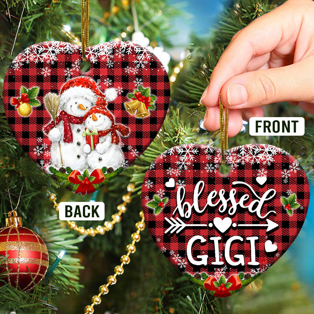 Family Snowman For Gandma Blessed GiGi - Heart Ornament - Owl Ohh - Owl Ohh