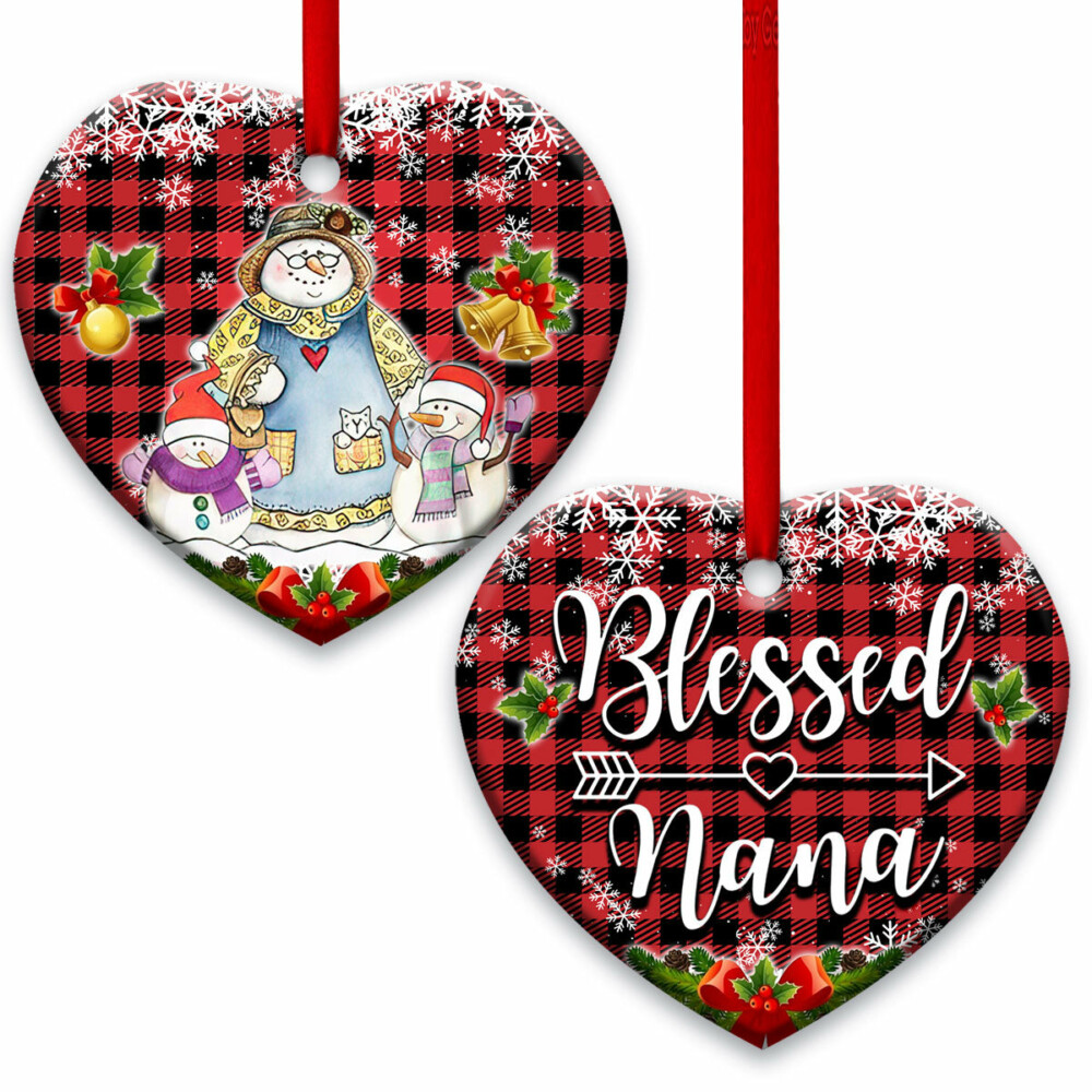 Family Snowman For Grandma Of Two Grandkids Blessed Nana - Heart Ornament - Owl Ohh - Owl Ohh