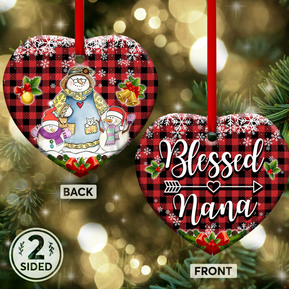 Family Snowman For Grandma Of Two Grandkids Blessed Nana - Heart Ornament - Owl Ohh - Owl Ohh