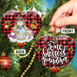 Family Snowman One Blessed Grandma With Two Grandkids - Heart Ornament - Owl Ohh - Owl Ohh