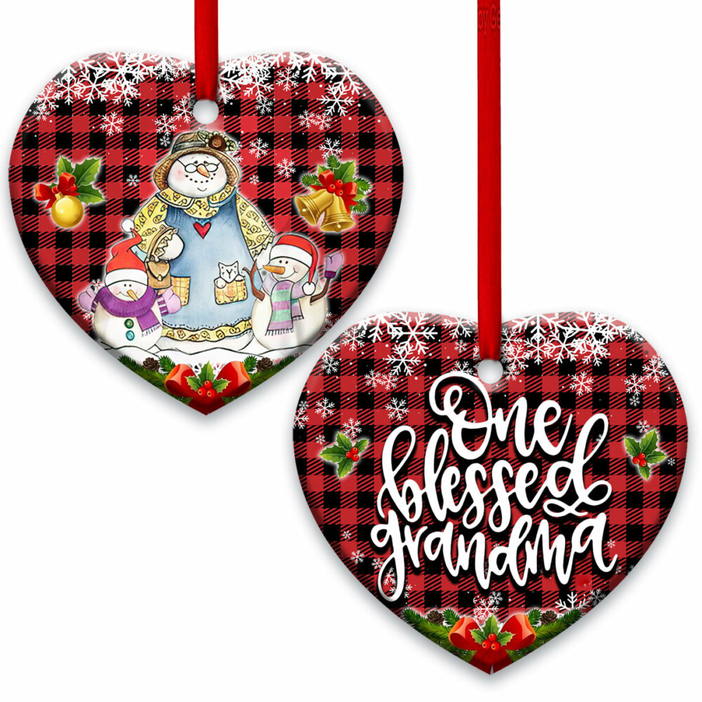 Family Snowman One Blessed Grandma With Two Grandkids - Heart Ornament - Owl Ohh - Owl Ohh
