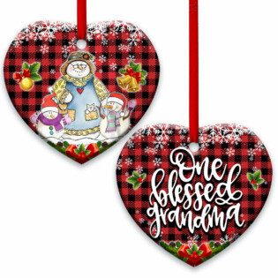 Family Snowman One Blessed Grandma With Two Grandkids - Heart Ornament - Owl Ohh - Owl Ohh