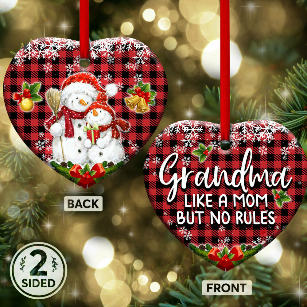Family Snowman Grandma Like Mom But No Rules - Heart Ornament - Owl Ohh - Owl Ohh