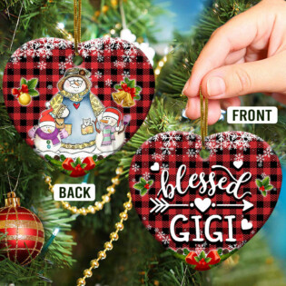 Family Snowman For Gandma Blessed GiGi With Two Grandkids - Heart Ornament - Owl Ohh - Owl Ohh