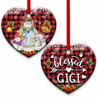 Family Snowman For Gandma Blessed GiGi With Two Grandkids - Heart Ornament - Owl Ohh - Owl Ohh