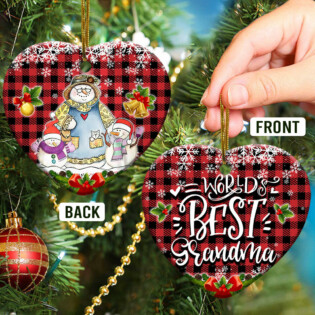 Family Snowman World Best Grandma With Two Grandkids - Heart Ornament - Owl Ohh - Owl Ohh