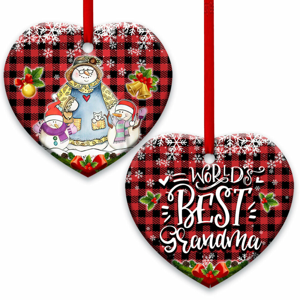 Family Snowman World Best Grandma With Two Grandkids - Heart Ornament - Owl Ohh - Owl Ohh